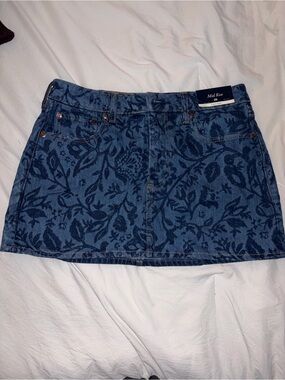 Abercrombie & Fitch Blue Floral Jacquard Denim Mini Skirt